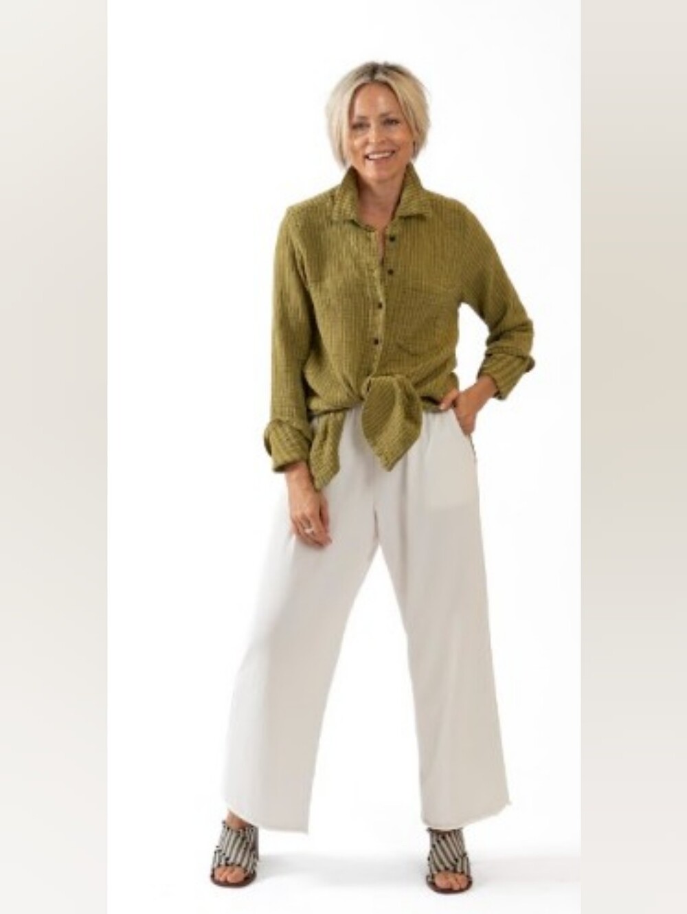 Olive Green Long Button-Up Tunic Shirt